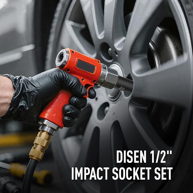 DISEN 20PCS 1/2" Impact Socket Set, Shallow Sockets SAE 13/16"-3/8" & Metric 10-24mm, 6-Point Cr-V & Alloy Steel, 1/2 Inches Drive Impact Socket Set,Rugged Construction, Enhanced Storage Case