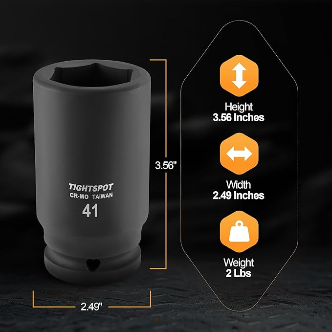 TIGHTSPOT 1" Drive Deep Impact Socket 41mm Professional CR-MO Jumbo Socket 6 Point Built for Automotive Truck and Equipment Service