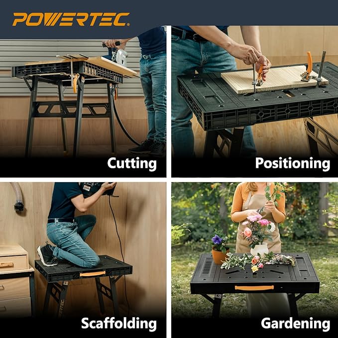 POWERTEC Portable Folding Worktable ??Heavy-Duty Workbench with 33.5" x 24" Surface, 1650 lbs Load Capacity ??Compact, Foldable Table for Woodworking, DIY, Garage & Jobsite Use (UT1014)
