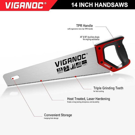 Vigaoc Hand Saw, Fine Cut Handsaws, 11TPI Sharp Wood Saw for Wood Working and Gardening, 14-inch