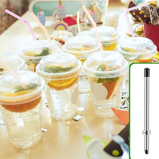 Lasnten 1 Pack Straw Puncher for Plastic Lids Lemonade Cups, Stainless Steel Straw Hole Puncher Punching Tools for Cafe Drinks Deli Container Fresh Squeezed Lemonade Stand Supplies (8.7 Inch,Black)