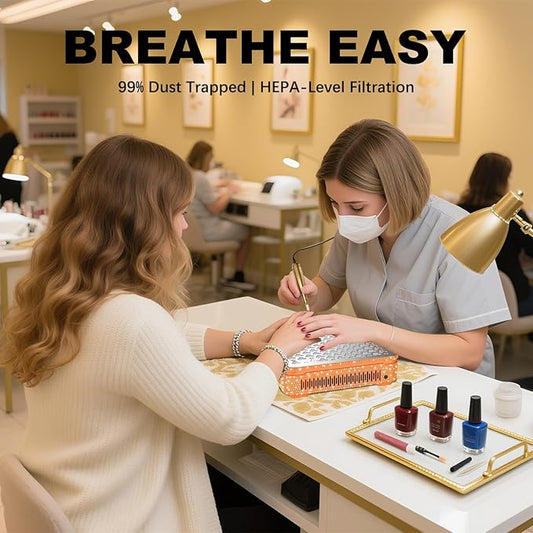 Nail Dust Collector | 1000PA Professional Nail Dust Collector | 10 Speed Levels| Low Noise & Strong Suction| Reusable Filter, 10 Pads + Nail Dust Brush| for Acrylic Nails, Salon & Home -Orange Diamond