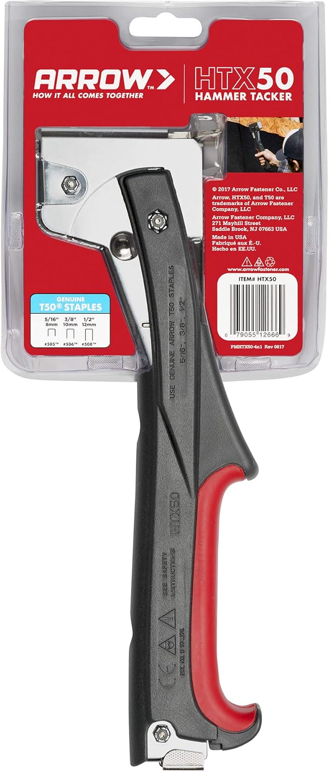 Arrow HTX50 Professional Heavy Duty Hammer Tacker, Manual Stapler for Construction and Insulation, Ergonomic Grip Handle, Dual-Capacity Rear-Load Magazine, Fits 5/16?? 3/8", or 1/2" Staples , Grey