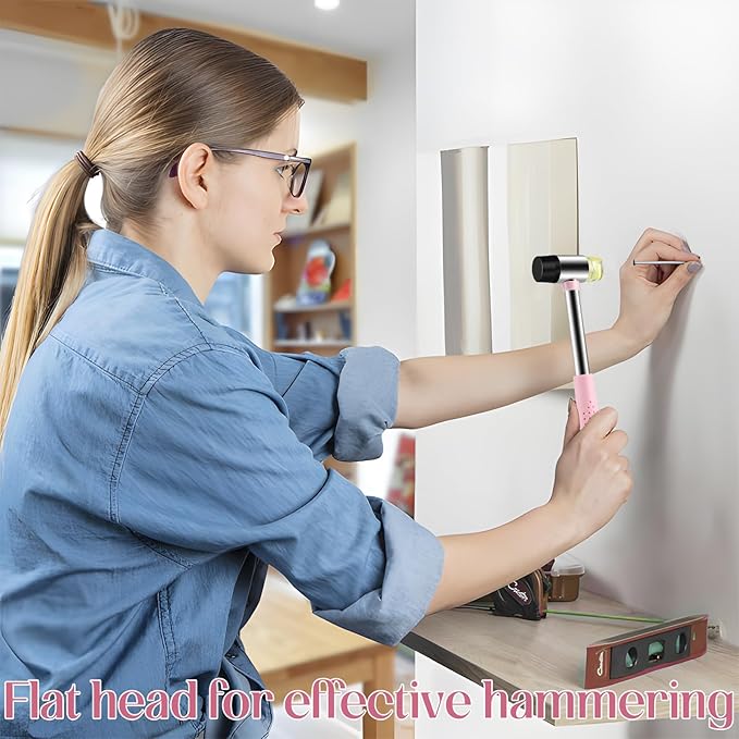 8oz Hammer, 2-Piece Small Claw Hammer & Rubber Mallet Hammer Mini Hammer Set(Pink)