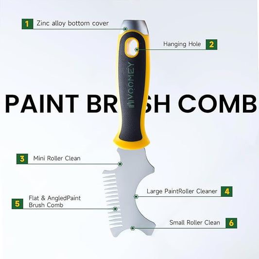 VOOMEY 6 Inch Stainless Steel Putty Knife & Paint Roller Cleaner, Flexible Drywall Spackle Tool with Paint Brush Comb, Professional Wall Repair