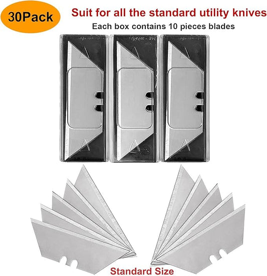 Vickay 30 Pack Utility Knife Blades, SK5 Steel Heavy Duty Box Cutter Replacement Blades with Plastic Case, Standard Size Razor Blades for Most Standard Utility Knives