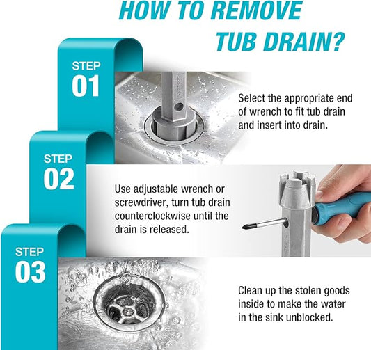 DURATECH Tub Drain Remover Wrench, Dual Ended Aluminum Alloy Wrench for Bath and Shower Drains