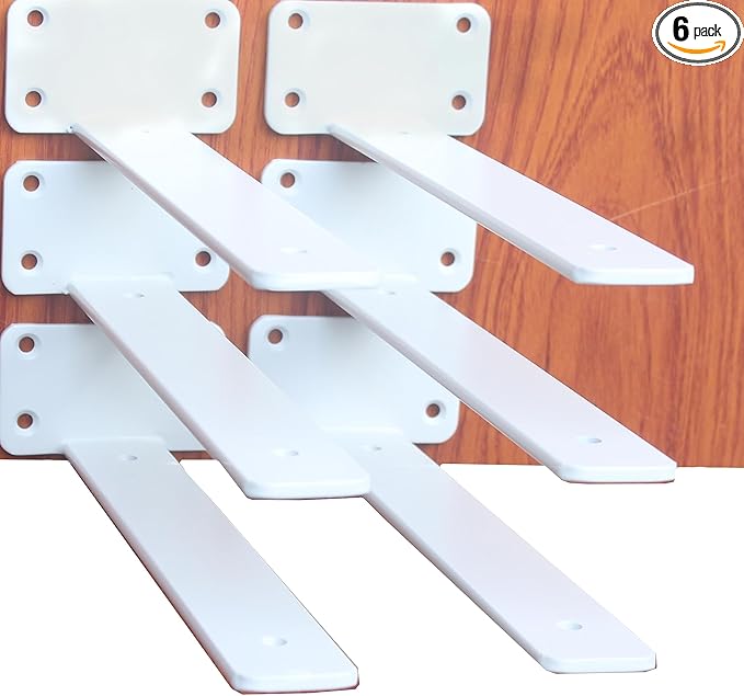 6 Pack - 5 inch White Hidden L Shelf Bracket (1/5 Inch Thicked) Iron Floating Shelf Brackets Rustic Industrial Metal Brackets for Shelf Support