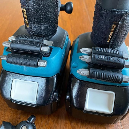 Spider Tool Holster - BitGripper v2 - Pack of Two - High Strength 3M Adhesive Drill add-on for Easy Access to six Driver bits on The Side of Your Power Drill or Driver!