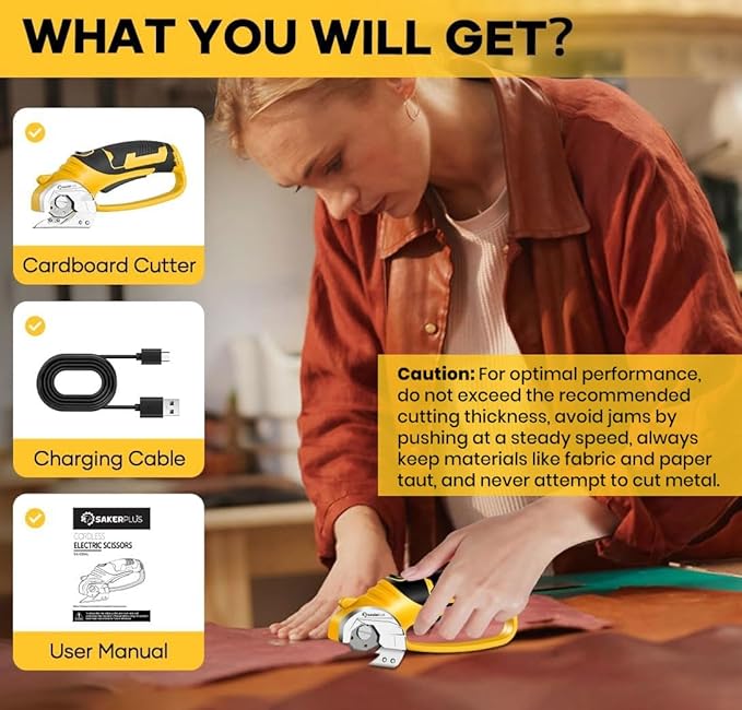 Cordless Electric Scissors, 4V Cardboard Cutter, Box Cutter Fabric Scissor with Safety Lock & LED Light, Rechargeable Power Rotary Cutters for Box Carpet Fabric Plastic Leather