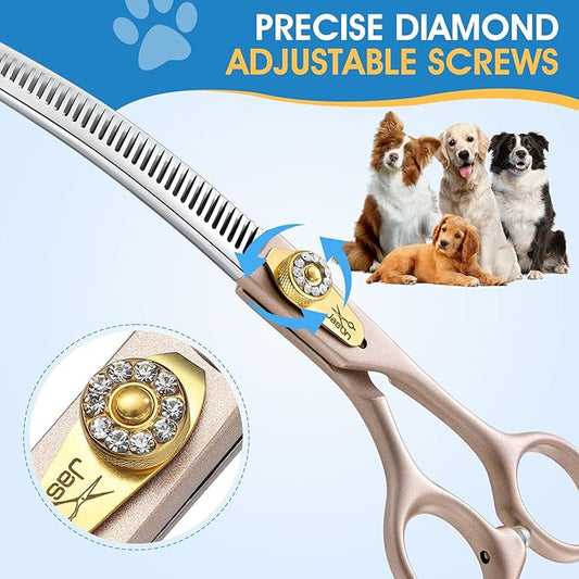 JASON Updated Curved Thinning Shears - 7??Professional Dog Grooming Scissors, 440C Stainless Steel, Adjustable Screws, 20%-25% Thinning Rate Christmas Gift