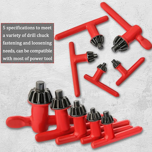 Hakkin Drill Press Chuck Key 5 Sizes, Chuck Press Wrench Key for Electric Drill Clamping Tool, Replacement Drill Clamping Wrench of 6mm, 10mm, 13mm, 16mm, 20mm in Diameter Red Tighten Drills Chucks