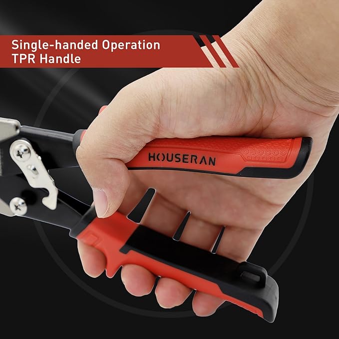 10 Inch Aviation Tin Snips, Regular Straight Cut, Heavy Duty CR-MO Metal Cutter with Double Lever, Scale Markings & Safety Lock, Shears Scissors for Cutting Metal Sheet