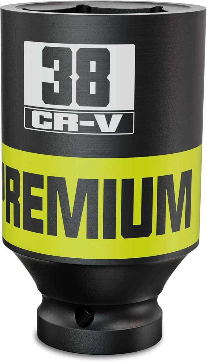 1/2" Drive Impact Socket, 38mm Deep Socket, Metric, 6 Point, CR-V, Perfect for Home, Mechanic and Repair Project