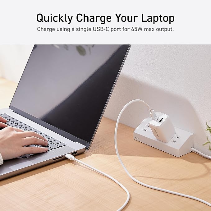 ELECOM 65W USB C Wall Charger Block, 3 Multi Port GaN II Fast Charging, Light Compact Power Adapter for Multiple Devices, iPhone, Laptop, Tablet, iPad, Airpods, Watch, Speakers, Samsung (White)