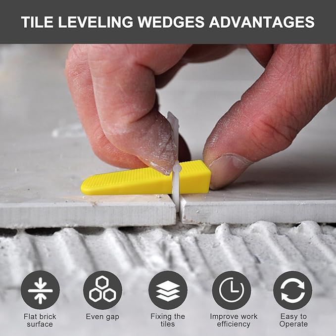 Tile Leveling System Wedges 210 pcs Reusable Tile Leveler Wedges for 1/8" 1/16" 1/32" Spacers and Tile Leveling Clips Tile Leveler Tools for Wall Floor Tile Stone Installation Yellow
