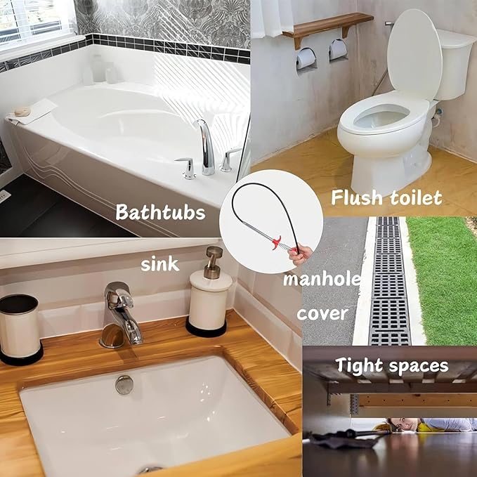 Drain Snake,33 inch Flexible Grabber Claw Pick Up Reacher Tool,Drain Clog Remover - Gutter Cleaning Tools for Home Sink, Bathroom Tub,Drain, Toilet, Tight Spaces