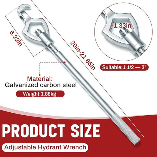 Tandefio 1 Pcs Fire Hydrant Wrench Adjustable, 1-1/2 to 3 20 Inch Multifunctional Hydrant Wrench for Tightening Fire Nuts Tightening Water Pipes, 3 Position Adjustable Nuts 1-1/2 to 3