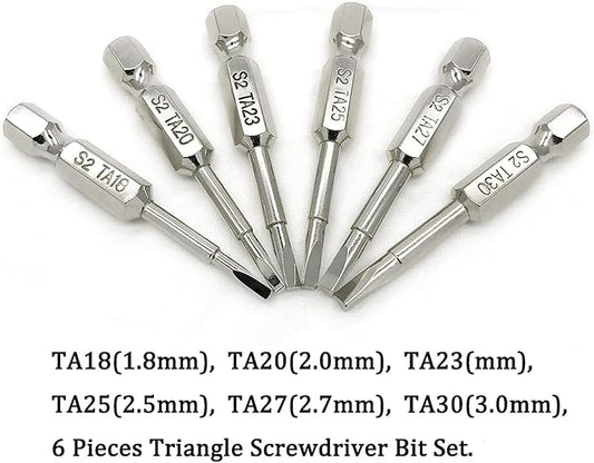 Triangle Screwdriver Bit Set, Screw Head, 2 Inch Length, 1/4??Hex Shank, S2 Alloy Steel竊똌agnetic Head Bits Set竊똏ack of TA18, TA20, TA23, TA25, TA27, TA30 (6 Pcs)