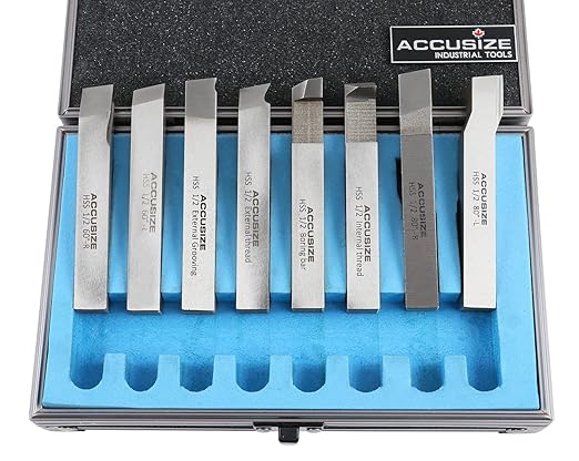 Accusize Industrial Tools 1/2'' 8 Pcs Hss Tool Bit Set, Pre-Ground for Turning and Facing Work, 2662-2004