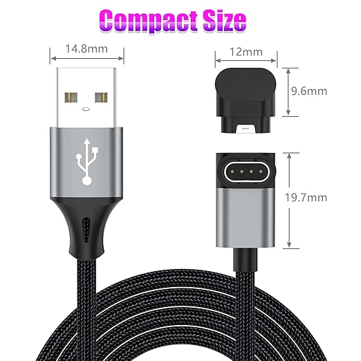 AGVEE 1.5ft Short Charger for Garmin Watch, L-Shape Charging Cable for Fenix, Forerunner, Vivoactive, Instinct, Venu, Tactix, Approach, D2, Quatix Series, Right Angle Braided, Dark Gray