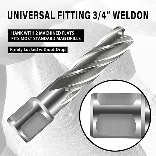 SALI Annular Cutter Diameter 11/16 Inch with Weldon Shank 3/4" (with 2 Flats) Cutting Depth 2" Mag Drill Bit for Magnetic Drill Press HSS Fully Ground Drill with One 1/4"*4" Pilot Pin