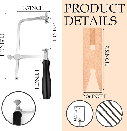 Lasnten 3 in 1 Professional Jeweler's Saw Set Saw Frame Adjustable with 144 Blades Wooden Bench Pin Clamp Set V-slot Bench Pin Jewelers Versatile Tools for Precise Jewelry Making DIY Wood Metal