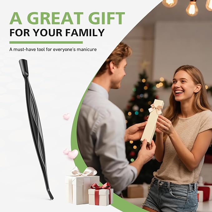 BALUCA 2-in-1 Cuticle Pusher & Trimmer with Fork ??Professional Stainless Steel Nail Cuticle Remover Tool for Pain-Free Manicure & Pedicure ??Durable Metal Cuticle Nippers and Scraper, Black