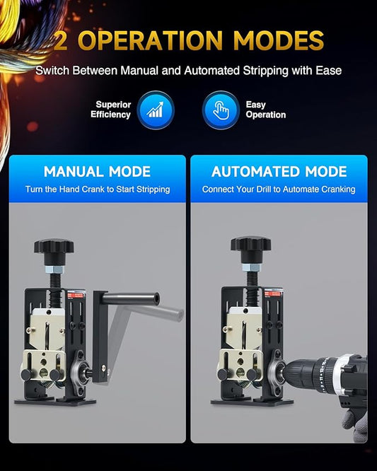 CREWORKS Manual Wire Stripper Machine, 0.06-1 inch Wire Stripper for Drill, Copper Wire Stripping Machine for Scrap Wire with 2 Feed Hole Plates, Cable Stripper Tool for Leftover Cable Recycling
