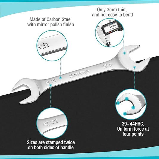 DURATECH 15 mm x 16 mm Super-Thin Open End Wrench, Metric