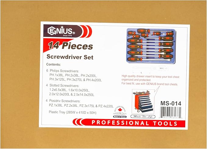 Genius Tools 14 Piece Slotted Philips & Posidriv Screwdriver Set MS-014
