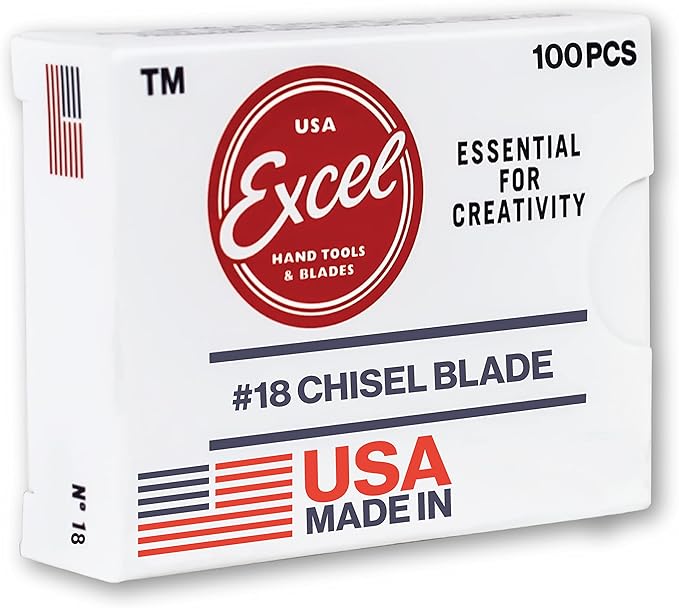 Excel Blades #18 Wood Chisel Blades ??1/2" High Carbon Steel Replacement Blades (100-Pack) ??Fits K2, K5, K6 Handles ??Precision Carving, Shaving, and Crafting ??Made in USA
