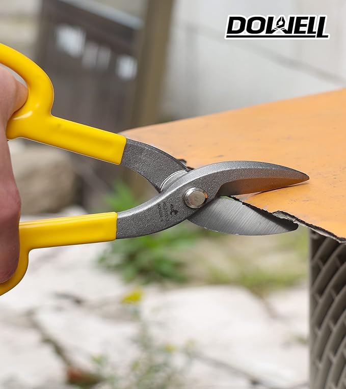 DOWELL 10??Tin Snips Metal Cutters with Flat Blade, with Comfortable Yellow Rubber Handle for DIY Handyman,Roofers, Mechanics, Homeowners