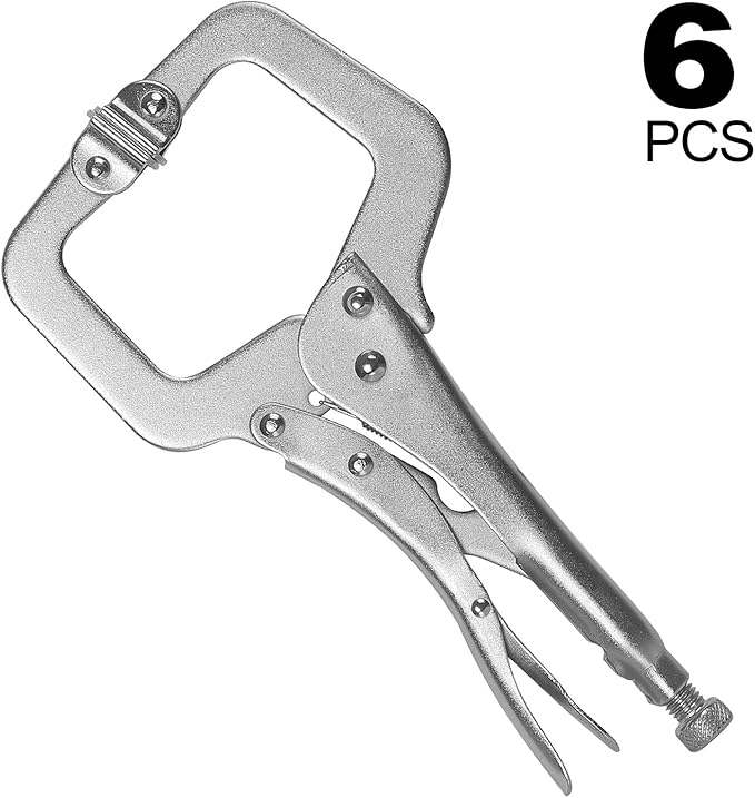 KEILEOHO 6 Pack 11 Inches C Clamp Locking Pliers With Swivel Pads, Heavy-Duty Woodworking Clamps Set, Adjustable Nickel Plated