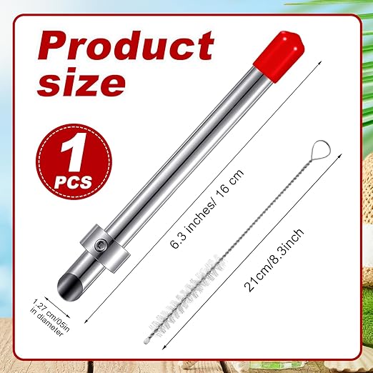 Lasnten 1 Pack Straw Puncher for Plastic Lids Lemonade Cups, Stainless Steel Straw Hole Puncher Punching Tools for Cafe Drinks Deli Container Fresh Squeezed Lemonade Stand Supplies(6.3 Inch,Red)