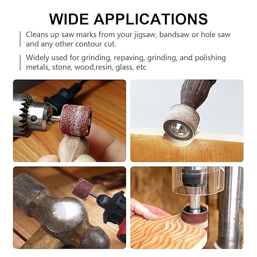 32 Pack Spindle Sander Sleeves, 2”Length, 1/2”,3/4”,1”,1-1/2” Diameter Sanding Sleeves Set for Drill,40 80 120 240 Grit