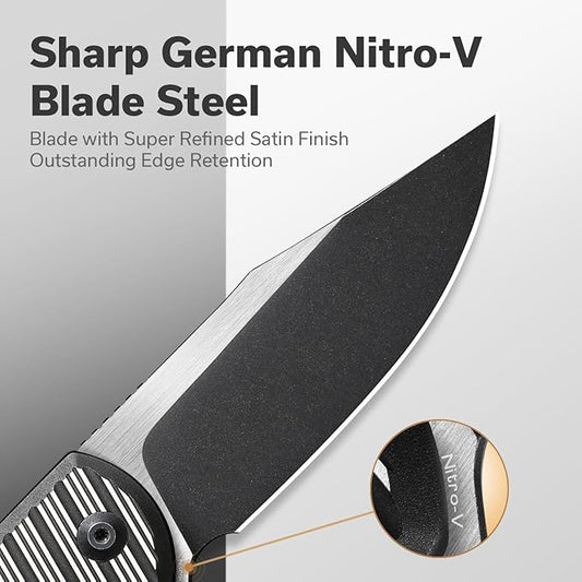 CIVIVI Stormhowl Pocket Knife, Folding Knife with 3.3" Nitro-V Steel Blade Stylish Aluminum Handle Flipper and Button Opener Cool Knife for Gift,EDC C23040B-1