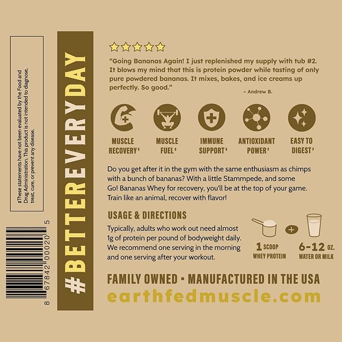 Earth Fed Muscle Go!?츭ananas Irish Grass?멑ed Whey Protein Isolate ??All Natural Banana Flavor, Zero Added Sugar, Soy?멑ree, Gluten?멑ree (2lb, 27 Servings, Banana)