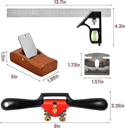 9” Adjustable SpokeShave, Hand Planer Woodworking with Flat Base, Replacement Blades and Ruler, Manual Wood Planer for Wood Working, Wood Craft