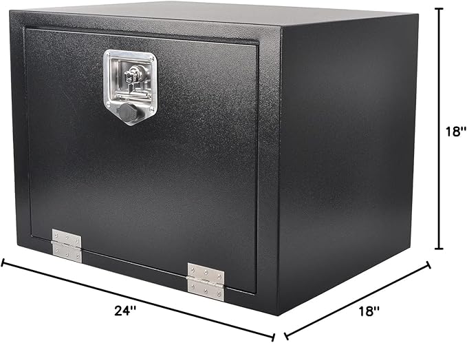 24 X 18 X 18 Inch Steel Truck Underbody Tool Box with T-Handle Latch, and Pair 18 x 18 Inch Welded Black Structural Steel Mounting Brackets