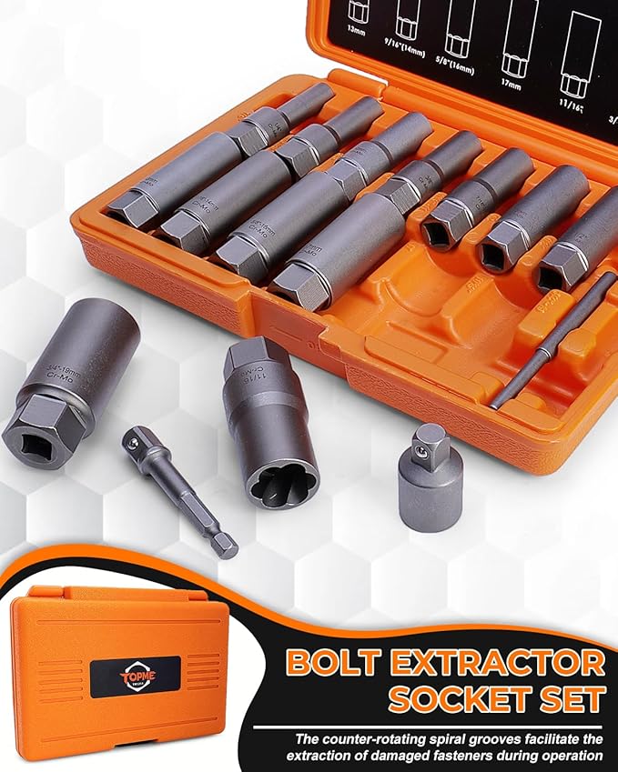Deep Bolt Extractor Set,16 PCS Impact Bolt & Nut Remover Set, Stripped Lug Nut Remover, Extraction Socket Set for Removing Spark Plug, Damaged Rounded-Off Bolts, Nuts, Studs, Threaded Tubes