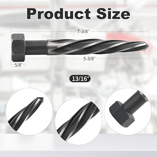 Rocaris 13/16" M2 HSS Taper Chucking Reamer Drill Bit, Taper Reamer Drill Bit for Steel, Alloy, Aluminum, Wood, Plastic