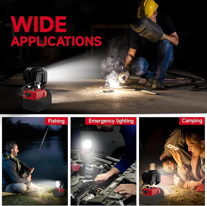 LED Work Light Compatible with Milwaukee 18V Battery, Azocek 40W 6000LM Flashlight, 18V Battery Cordless Work Light 120째Adjustable with Low Voltage Protection for Outdoors and Job Site Lighting