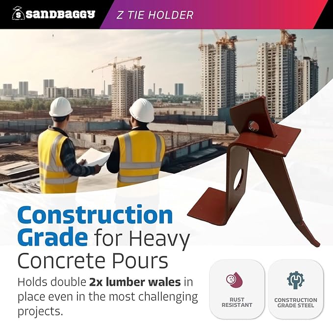 Sandbaggy Z-Tie Holder for Concrete Forms - Waler Tie Bracket - Secure Double 2X Lumber Wales - Construction Grade for Heavy Concrete Pours - Reusable / Removable (3.75" W x 7.5" L, 1)