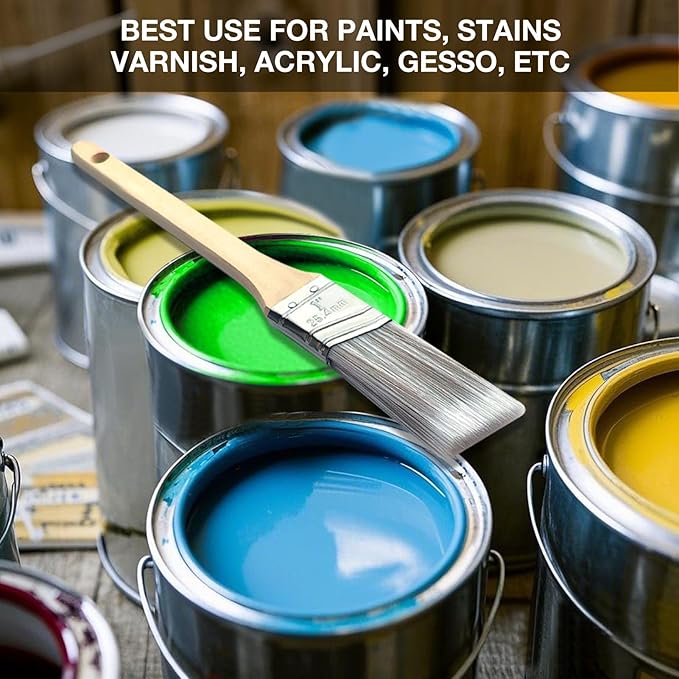 King Origin 6 Pcs Paint Brushes, 1 Inch Angled Paint Brush - Wood Handle, Thick & Dense Bristles for Smooth Finish, Small Paint Brush for Painting Walls, Trim, Art & Craft