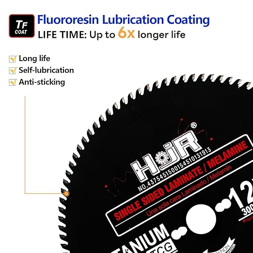 Woodworking Circular Saw Blades,12" 96-Tooth 5/8" Arbor, Wood Cutting for Laminate,Melamine, Plywood,Chipboard,with Non-Stick Coating -TF,SLM 12" 96T TF