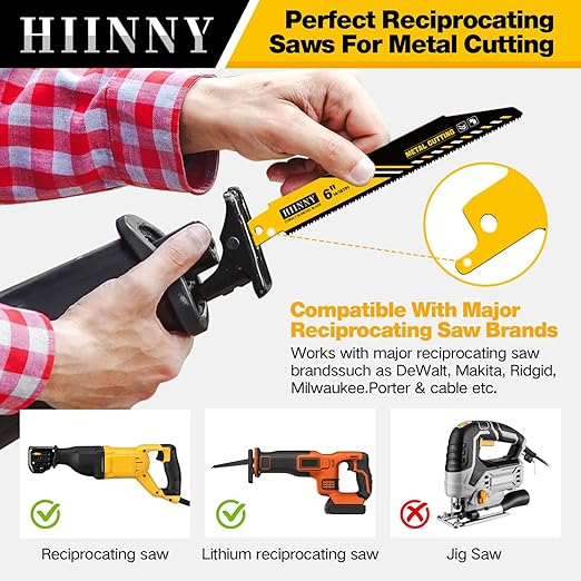 25 Pack 6 inch 14/18 TPI HIINNY Bi-Metal Auto Reciprocating Saw Blades,Blades Metal Cutting with M42 Teeth and Cobalt,for Automatic Dismantling Sawzall Blades for 1/16-5/16 Medium Metals