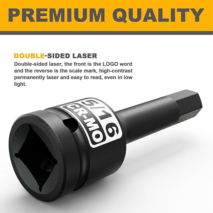 1/2" Drive H5/16-Inch Impact Hex Bit Socket, SAE Allen Bit Socket, Cr-Mo Steel, Removing Loosening Hexagon Bolts