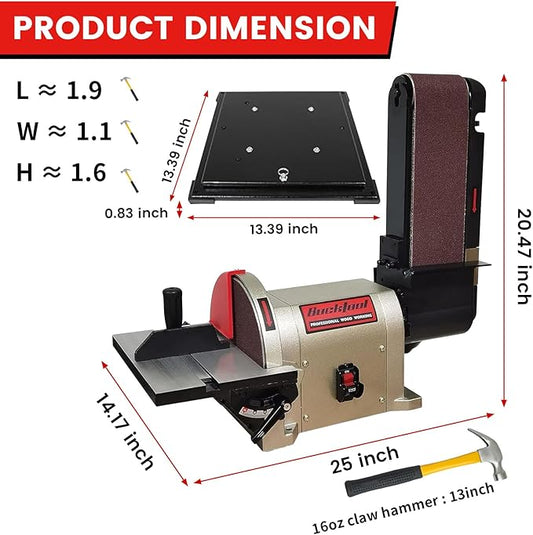 BUCKTOOL Bench Belt Sander with Rotating Base and Dust Collection Fitting, Belt Sander for Woodworking 4 in. x 36 in. Belt & 8 in. Disc with 3/4HP Direct-drive Motor with Rotating Base, BD4801