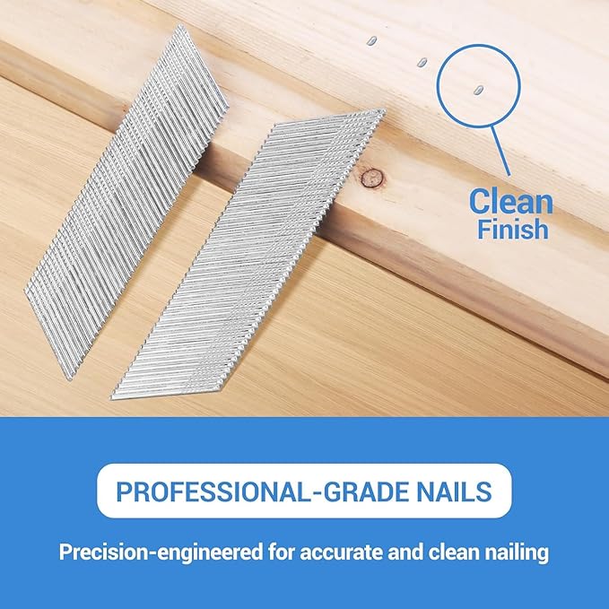 meite 15 Gauge 34 Degree Angled Finish Nails, 1-3/4 Inch Leg Galvanized No-rust Finishing Nails for Nailer Gun, Glue-Collated Trim Nails for Baseboard Crown Cabinet Window Molding, 2 Boxes x 2,000PCS